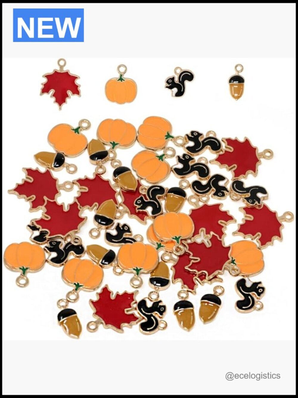 40 Pcs Fall Charms - Maple Leaf Pumpkin Squirrel Acorn Pendants for Jewelry